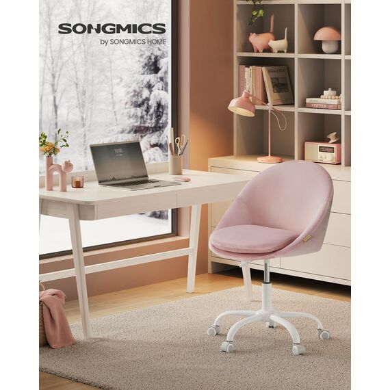SONGMICS Homeoffice Stuhl, Schminkstuhl aus Samt, Schreibtischstuhl, Schaumstoffpolsterung, höhenverstellbar, für Arbeitszimmer, Schlafzimmer, pastellrosa OBG020R02