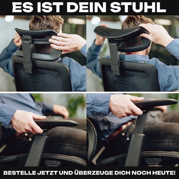 VALKENSTOL M5 Bürostuhl Ergonomisch Testsieger Höhenverstellbare Rückenlehne und Einstellbare Sitztiefe, Mesh-Sitz, Schreibtischstuhl gesunder Rücken auch für Grosse Menschen, Chefsessel