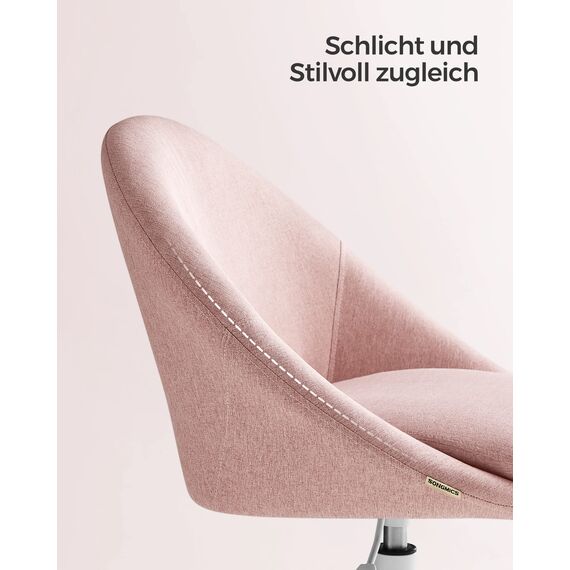 SONGMICS Homeoffice Stuhl, Schminkstuhl aus Baumwoll-Leinen-Mischgewebe, Schreibtischstuhl, Schaumstoffpolsterung, höhenverstellbar, für Arbeitszimmer, Schlafzimmer, pastellrosa OBG020P01