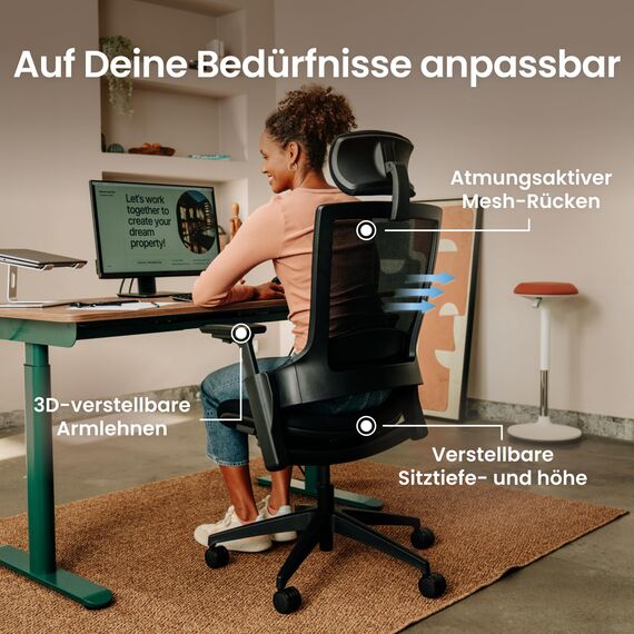 Ergotopia NextBack | Ergonomischer Bürostuhl 150kg belastbar gegen Rückenschmerzen | Schreibtischstuhl ergonomisch | Bürostuhl ergonomisch Testsieger, Office Chair - 5 Jahre Garantie