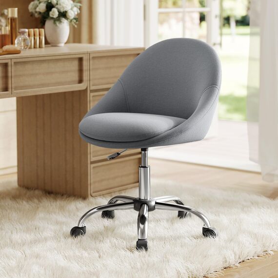 SONGMICS Homeoffice-Stuhl, Schminkstuhl aus Baumwoll-Leinen-Mischgewebe, Schreibtischstuhl, Schaumstoffpolsterung, höhenverstellbar, für Arbeitszimmer, Schlafzimmer, schiefergrau OBG020G05