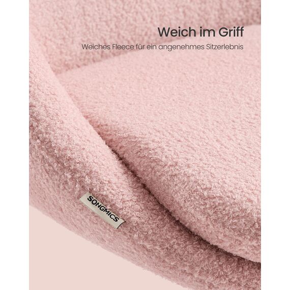 SONGMICS Homeoffice-Stuhl, Schminkstuhl aus Fleece, Schreibtischstuhl, Schaumstoffpolsterung, höhenverstellbar, für Arbeitszimmer, Schlafzimmer, pastellrosa OBG020R03