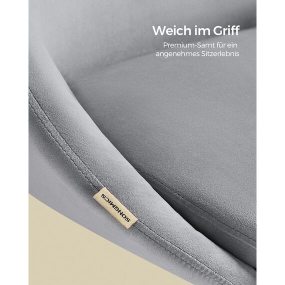 SONGMICS Homeoffice Stuhl, Schminkstuhl aus Samt, Schreibtischstuhl, Schaumstoffpolsterung, höhenverstellbar, für Arbeitszimmer, Schlafzimmer, Taubengrau OBG020G04