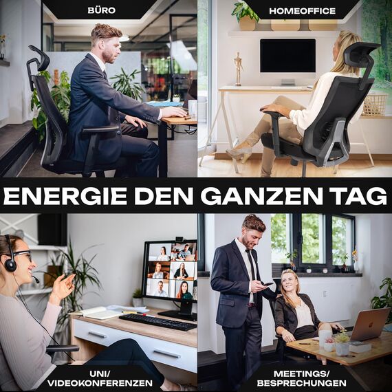 VALKENSTOL M3 Klassik Bürostuhl Ergonomisch Testsieger mit verstellbaren Armlehnen, Schreibtischstuhl mit Lendenwirbelstütze Rückenschonend, Bürostühle mit Kopfstütze, Bürodrehstuhl Office Chair