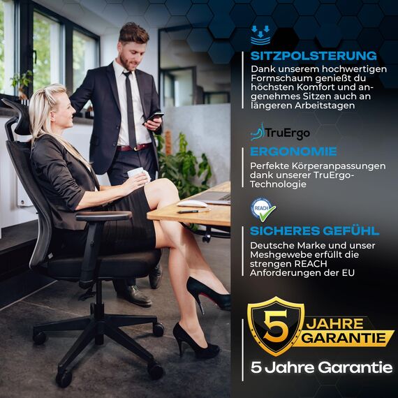 VALKENSTOL M3 Klassik Bürostuhl Ergonomisch Testsieger mit verstellbaren Armlehnen, Schreibtischstuhl mit Lendenwirbelstütze Rückenschonend, Bürostühle mit Kopfstütze, Bürodrehstuhl Office Chair