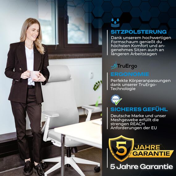 VALKENSTOL M3 Pro Bürostuhl Ergonomisch Testsieger mit verstellbaren Armlehnen | bequemer Schreibtischstuhl mit Lendenwirbelstütze Rückenschonend | Bürostühle verstellbare Sitztiefe gesundes Sitzen