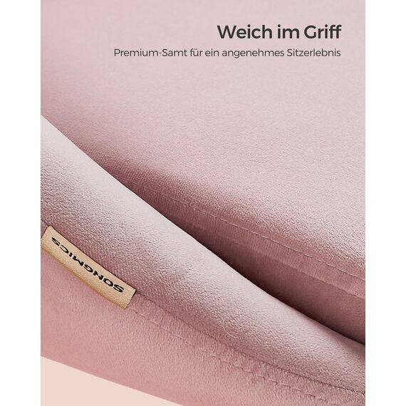 SONGMICS Homeoffice Stuhl, Schminkstuhl aus Samt, Schreibtischstuhl, Schaumstoffpolsterung, höhenverstellbar, für Arbeitszimmer, Schlafzimmer, pastellrosa OBG020R02