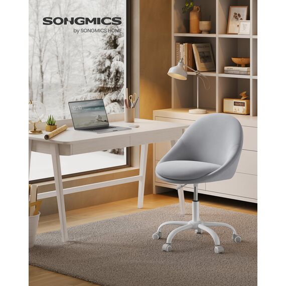 SONGMICS Homeoffice Stuhl, Schminkstuhl aus Samt, Schreibtischstuhl, Schaumstoffpolsterung, höhenverstellbar, für Arbeitszimmer, Schlafzimmer, Taubengrau OBG020G04