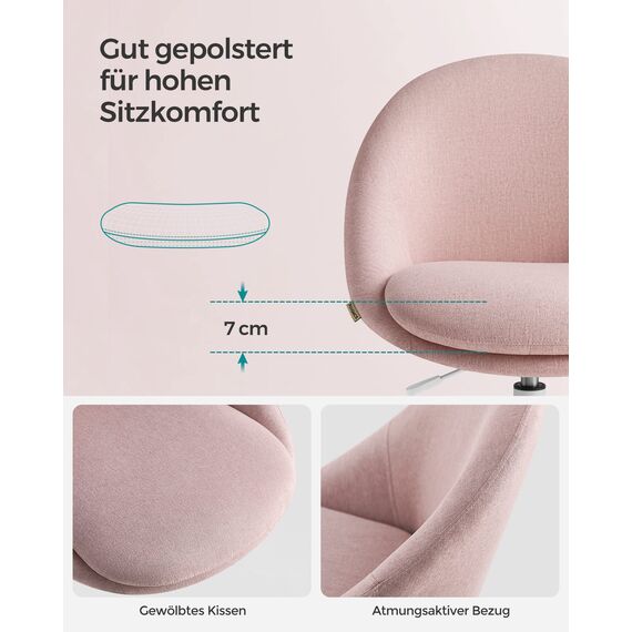 SONGMICS Homeoffice Stuhl, Schminkstuhl aus Baumwoll-Leinen-Mischgewebe, Schreibtischstuhl, Schaumstoffpolsterung, höhenverstellbar, für Arbeitszimmer, Schlafzimmer, pastellrosa OBG020P01