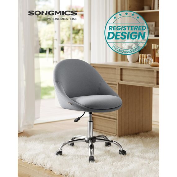 SONGMICS Homeoffice-Stuhl, Schminkstuhl aus Baumwoll-Leinen-Mischgewebe, Schreibtischstuhl, Schaumstoffpolsterung, höhenverstellbar, für Arbeitszimmer, Schlafzimmer, schiefergrau OBG020G05