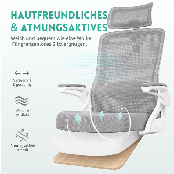 Tweakio Bürostuhl Ergonomisch, S-förmiger Schreibtischstuhl mit Verstellbaren Armlehnen, Ergonomischer Bürostuhl, Office Chair 90°Flip-Up Armlehne, Extra Breites Kissen Büro Stuhl & Gaming Stuhl