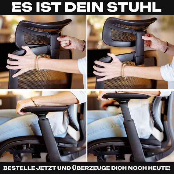 VALKENSTOL M6 Bürostuhl Ergonomisch Testsieger, auch bis 1,95m, Schreibtischstuhl mit Polster-Sitz, Office Chair mit adaptiver Lordosenstütze, Verstellbare Rückenlehne für Gesundes Sitzen, Chefsessel