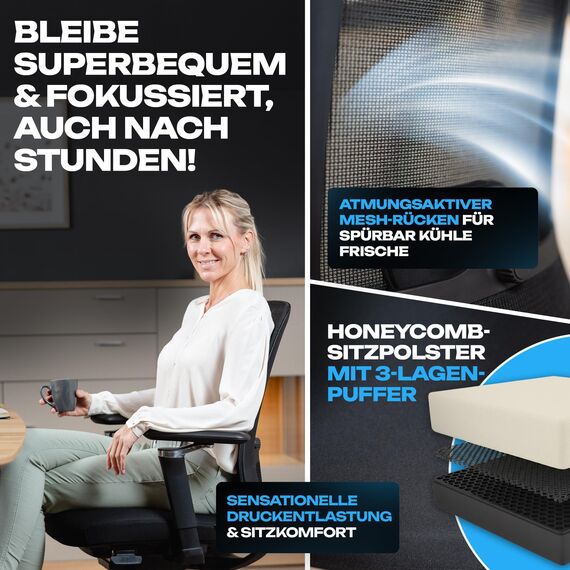VALKENSTOL M4 Bürostuhl Ergonomisch Testsieger mit 5D Armlehnen für maximale Bewegungsfreiheit, Bequeme und Rückenfreundliche Bürostühle, Schreibtischstuhl ergonomisch als Home Office Chair