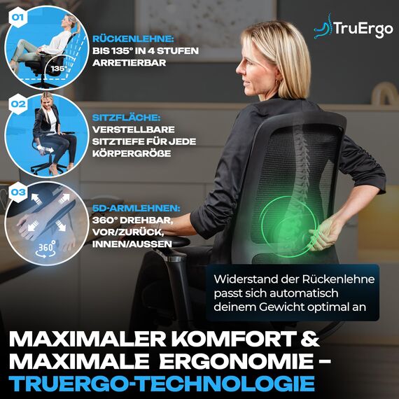 VALKENSTOL M4 Bürostuhl Ergonomisch Testsieger mit 5D Armlehnen für maximale Bewegungsfreiheit, Bequeme und Rückenfreundliche Bürostühle, Schreibtischstuhl ergonomisch als Home Office Chair