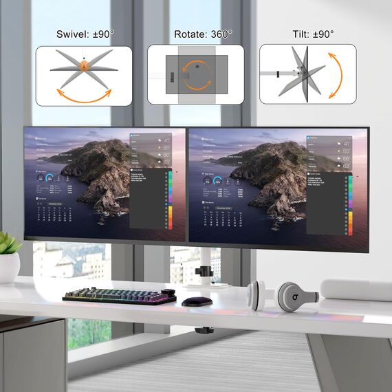 Pholiten Monitor Halterung für 13-42 Zoll LED LCD Bildschirm bis zu 10 kg, Monitor Arm für 2 Monitore, Höhenverstellbar Schwenkbar Neigbar Monitorhalterung, max.VESA 100x100mm, Weiß, MD97442LW