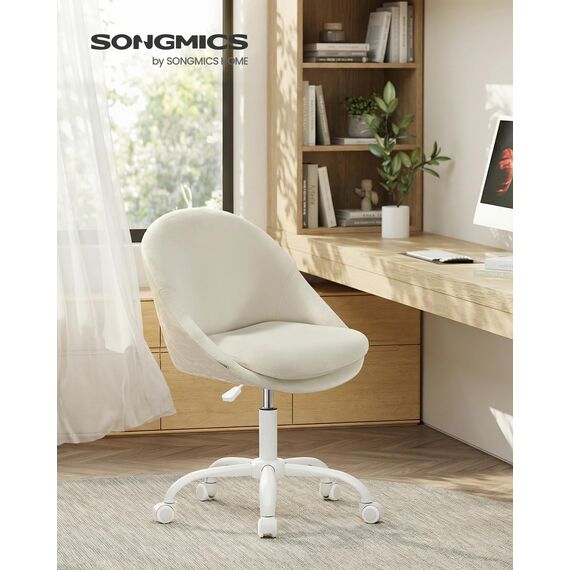 SONGMICS Homeoffice-Stuhl, Schminkstuhl mit Samt-Vorderseite, Schreibtischstuhl, Schaumstoffpolsterung, höhenverstellbar, für Arbeitszimmer, Schlafzimmer, cremeweiß OBG020WD01