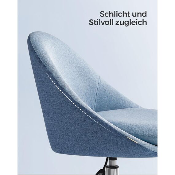 SONGMICS Homeoffice Stuhl, Schminkstuhl aus Baumwoll-Leinen-Mischgewebe, Schreibtischstuhl, Schaumstoffpolsterung, höhenverstellbar, für Arbeitszimmer, Schlafzimmer, blassblau OBG020Q01