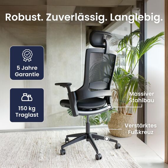 Ergotopia NextBack | Ergonomischer Bürostuhl 150kg belastbar gegen Rückenschmerzen | Schreibtischstuhl ergonomisch | Bürostuhl ergonomisch Testsieger, Office Chair - 5 Jahre Garantie