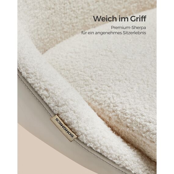 SONGMICS Homeoffice Stuhl, Schminkstuhl aus Sherpa, Schreibtischstuhl, Schaumstoffpolsterung, höhenverstellbar, für Arbeitszimmer, Schlafzimmer, cappuccinobeige-wolkenweiß OBG020W01