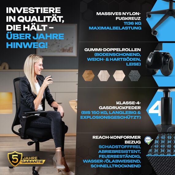 VALKENSTOL M4 Bürostuhl Ergonomisch Testsieger mit 5D Armlehnen für maximale Bewegungsfreiheit, Bequeme und Rückenfreundliche Bürostühle, Schreibtischstuhl ergonomisch als Home Office Chair