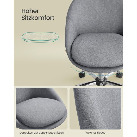 SONGMICS Homeoffice-Stuhl, Schminkstuhl aus Baumwoll-Leinen-Mischgewebe, Schreibtischstuhl, Schaumstoffpolsterung, höhenverstellbar, für Arbeitszimmer, Schlafzimmer, schiefergrau OBG020G05