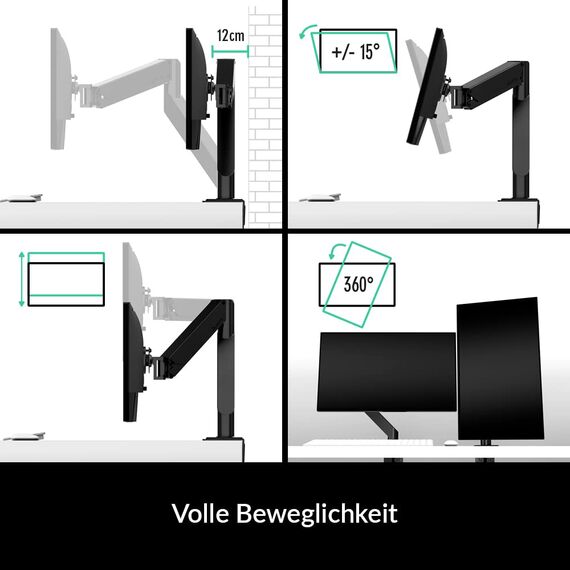 ARCTIC X1-3D (3er Bundle) - Monitor Halterung mit Gasliftarm für bis zu 40″/43″ Ultrawide, bis 10 kg pro Arm, VESA 75x75/100x100, neigbar, schwenkbar, höhenverstellbar - Schwarz