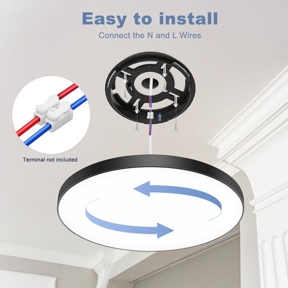 Deckenlampe LED Deckenleuchte Flach Dimmbar mit Fernbedienung, 3000K~6500K, 24W, 2000LM, IP44 Wasserfest Deckenleuchten Rund, Küchenlampe LED Lampen Decke für Schlafzimmer/Wohnzimmer/BadØ28cm-Schwarz