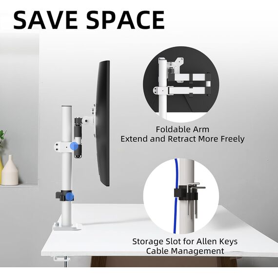 Bracwiser Monitor Halterung Einzelner Monitorarm Höhenverstellbarer Schwenkbarer Monitorständer für 13-32 Zoll Bildschirme Einzel Monitor Tischhalterung bis 10 kg, VESA 75/100 Weiß(MD7421W)