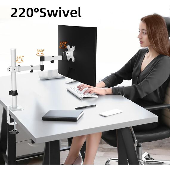 Bracwiser Monitor Halterung Einzelner Monitorarm Höhenverstellbarer Schwenkbarer Monitorständer für 13-32 Zoll Bildschirme Einzel Monitor Tischhalterung bis 10 kg, VESA 75/100 Weiß(MD7421W)