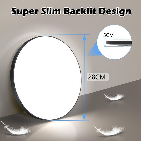 LED Deckenleuchte Lampe Decke Deckenlampe LED Ø28cm 24W/6500K/2000LM/IP44 Wasserfest Badlampe Rund Modern Schlicht für Badezimmer, Schlafzimmer, Wohnzimmer, Küchenlampe, Kinderzimmer, Balkon-Schwarz