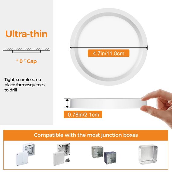 slochi LED Deckenleuchte Flach, 3Farben - 3000K/4000K/6500K, 900LM Ø12CM Klein Deckenlampe, IP54 Wasserfest Rund Badlampe Modern LED Lampen für küche Badezimmer Schlafzimmer Flur Wohnzimmer, Weiß