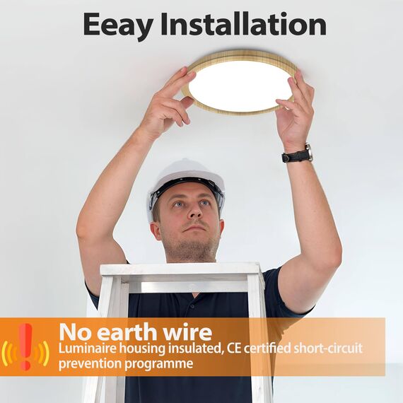 slochi Deckenlampe LED Deckenleuchte Flach 18W, Ø22CM, 3Farben 3000K/4000K/6500K, IP44 Badlampe, 1800LM Modern LED Lampe Decke Küchenlampe für küche Badezimmer Schlafzimmer Wohnzimmer, Wooden