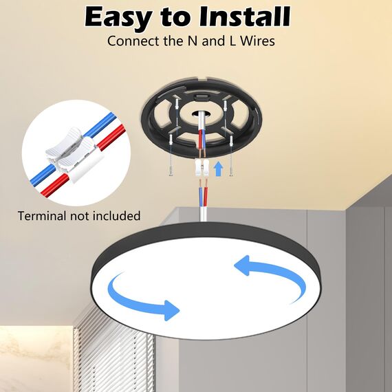 Deckenlampe LED Deckenleuchte Ø28cm 24W,4000K,2000LM,IP44 Wasserfest Rund Badezimmer Lampe,Küchenlampen Decke Badlampe Modern Schlicht Weiß Ultra Dünn Ideal für Bad/Balkon/Flur/Schlafzimmer-Schwarz