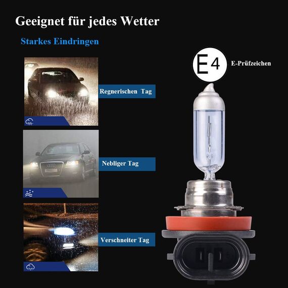 XELORD H11 Scheinwerferlampe Birne 55W 12V Auto Abblendlicht Fernlicht lnebelscheinwerfer Glühlampen mit Zulassung - 2 Stück