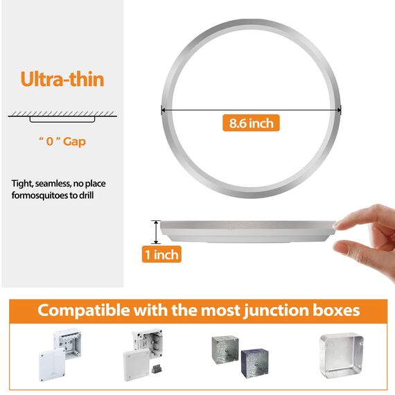 slochi Deckenlampe LED Deckenleuchte Flach 18W, Ø22CM, 3Farben 3000K/4000K/6500K, IP44 Badlampe, 1800LM Modern LED Lampe Decke Küchenlampe für küche Badezimmer Schlafzimmer Wohnzimmer, Nickelfarbe