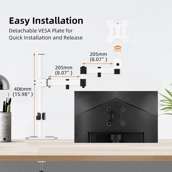 Bracwiser Monitor Halterung Einzelner Monitorarm Höhenverstellbarer Schwenkbarer Monitorständer für 13-32 Zoll Bildschirme Einzel Monitor Tischhalterung bis 10 kg, VESA 75/100 Weiß(MD7421W)