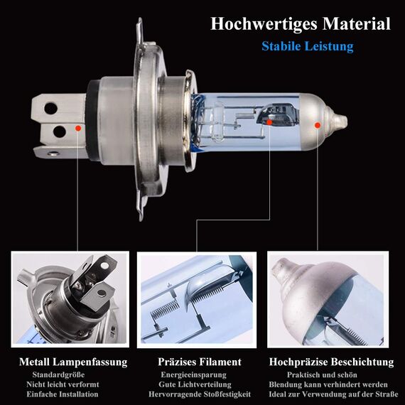 XELORD H4 Scheinwerferlampe Birne 55W 12V Auto Abblendlicht Fernlicht lampen mit Zulassung-2 Stück