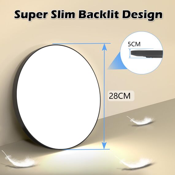 Deckenlampe LED Deckenleuchte Ø28cm 24W,4000K,2000LM,IP44 Wasserfest Rund Badezimmer Lampe,Küchenlampen Decke Badlampe Modern Schlicht Weiß Ultra Dünn Ideal für Bad/Balkon/Flur/Schlafzimmer-Schwarz