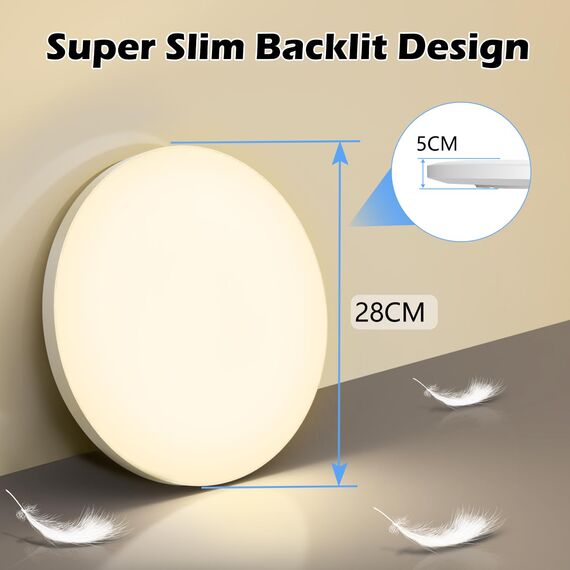 Deckenlampe LED Lampe Decke Deckenleuchte Flach [2 Stück] Ø28cm 24W, 3000K, 2000LM, IP44 Wasserfest Rund Modern Schlicht Warmweiß Badlampe für Kinderzimmer/Schlafzimmer/Küchenlampe/Badezimmer/Balkon