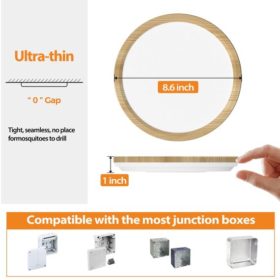 slochi Deckenlampe LED Deckenleuchte Flach 18W, Ø22CM, 3Farben 3000K/4000K/6500K, IP44 Badlampe, 1800LM Modern LED Lampe Decke Küchenlampe für küche Badezimmer Schlafzimmer Wohnzimmer, 2Stück Wooden