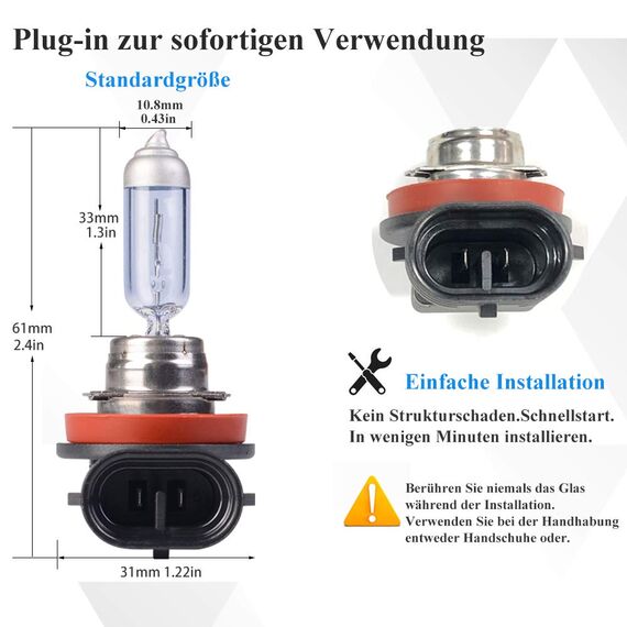 XELORD H11 Scheinwerferlampe Birne 55W 12V Auto Abblendlicht Fernlicht lnebelscheinwerfer Glühlampen mit Zulassung - 2 Stück