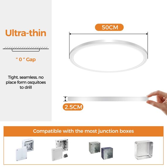 slochi Deckenlampe LED Deckenleuchte Flach 46W, Ø50CM, 3Farben 3000K/4000K/6500K, IP44 Badlampe, 4600LM Modern LED Lampe Decke Küchenlampe für küche Badezimmer Schlafzimmer Flur Wohnzimmer,Weiß