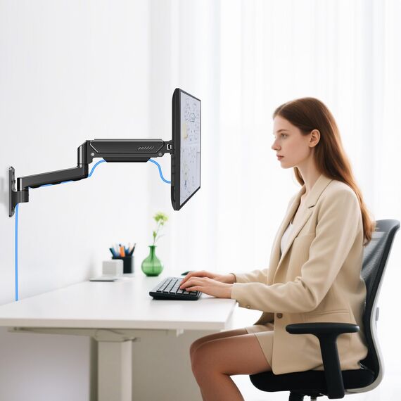 ELIVED Monitor Wandhalterung für 13-32" Bildschirme bis zu 9kg, VESA 75/100mm, Gasdruckfeder PC Monitor Hatlerung Wand, 180° Schwenkbar, 360° Drehbar, Höhenverstellbar Monitorhalterung EV023A