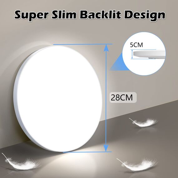 LED Deckenleuchte Deckenlampe Lampe Decke LED [2Stück] Ø28cm 24W,6500K,2000LM,IP44 Wasserfest Rund Modern Schlicht Weiß Badlampe für Kellerlampe,Schlafzimmer,Wohnzimmer,Küchenlampe, Badezimmer,Balkon