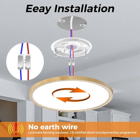 slochi LED Deckenleuchte Flach 24W 2800LM, 3Farben - 3000K/4000K/6500K, Ø30CM Deckenlampe IP54 Wasserfest Rund Badlampe, Modern LED Lampen für küche Badezimmer Schlafzimmer Flur Wohnzimmer, Wooden