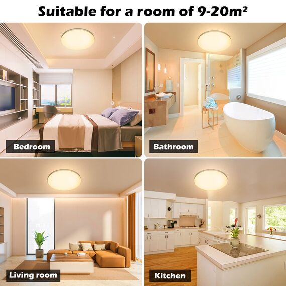 Deckenlampe LED Lampe Decke Deckenleuchte Flach [2 Stück] Ø28cm 24W, 3000K, 2000LM, IP44 Wasserfest Rund Modern Schlicht Warmweiß Badlampe für Kinderzimmer/Schlafzimmer/Küchenlampe/Badezimmer/Balkon