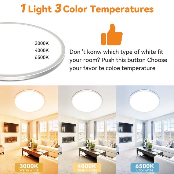 slochi Deckenlampe LED Deckenleuchte Flach 36W, Ø40CM, 3Farben 3000K/4000K/6500K, IP44 Badlampe, 4200LM LED Lampe Decke Küchenlampe für küche Badezimmer Schlafzimmer Flur Wohnzimmer, Nickelfarbe