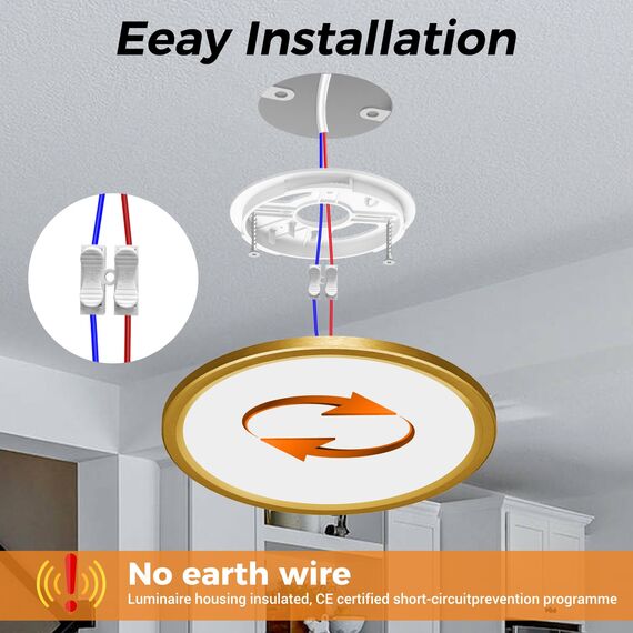 slochi LED Deckenleuchte Flach 24W 2800LM, 3Farben - 3000K/4000K/6500K, Ø30CM Deckenlampe IP54 Wasserfest Rund Badlampe, Modern LED Lampen für küche Badezimmer Schlafzimmer Flur Wohnzimmer, Golden