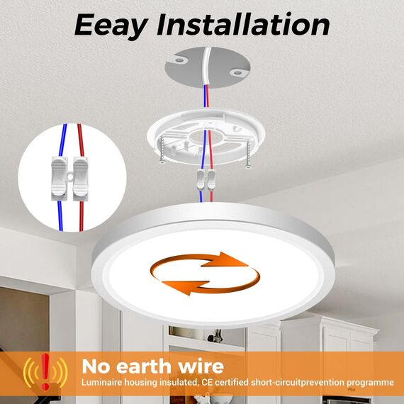 slochi 3Farben 3000/4000/6500K LED Deckenleuchte Flach, Ø18cm 15W 1500LM Deckenleuchten, Rund Modern Deckenlampe LED Lampen Deckenlampen für küche Badezimmer Schlafzimmer Flur Wohnzimmer, 2Stück
