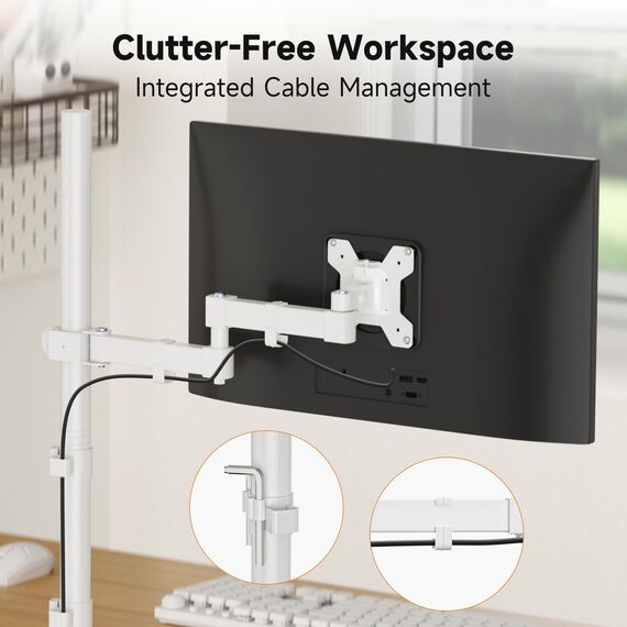 Bracwiser einzelnen Voll einstellbare Stehhöhe Monitorarm Standhalterung 800 mm hoch für Monitor Computerbildschirm 13 15 17 19 20 22 23 24 26 27 30 32 Zoll VESA 75 100,Weiß, MD7821W